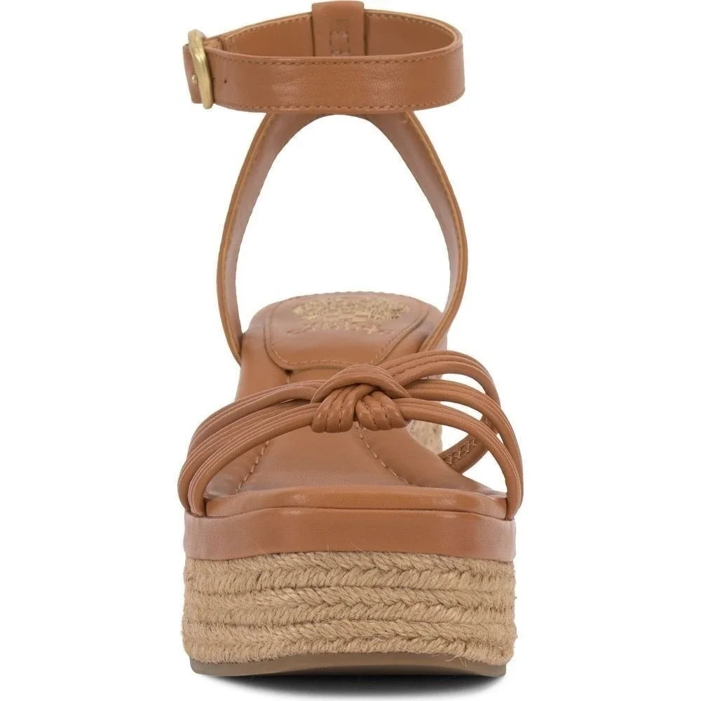 Vince Camuto Loressa Leather Espadrille Platform Wedge Sandals Walnut Sz 9.5 NEW